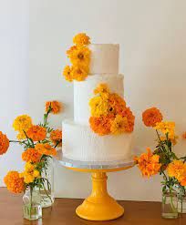 Marigold Cake, Marigold Wedding Cake, Marigold Wedding, Tiered Cakes, Fondant, Wedding Cakes, Cake