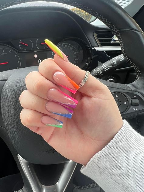 Suenos Festival Nails, Neon Festival Nails, Nails Festival Summer, Festival Nails Summer, Rainbow Nails Acrylic, Signature Nails, Carnival Nails, Sweet 16 Nails, Summer Nails Neon