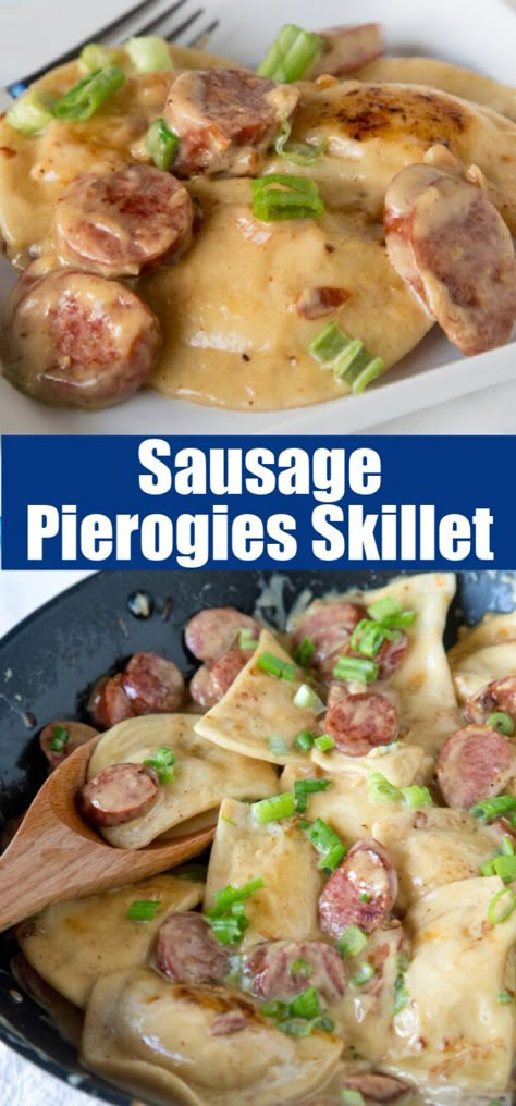 Pierogi And Italian Sausage, Perogie And Kielbasa Casserole, Kielbasa And Pierogi Recipes, Polish Sausage And Perogies, Recipes With Pierogies Dinners, Polish Sausage And Pierogies, Italian Sausage And Perogies Recipes, Perogie And Sausage Dinner Ideas, Perogies And Sausage Skillet