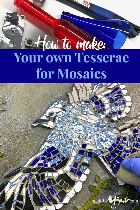 How to make your own Tesserae for Mosaics -Made By Barb- glass Make Your Own Tiles, Mosaic Paths, Mosaic Techniques, Plastic Mosaic, Mosaics Ideas, Mosaic Art Supplies, Easy Mosaic, Mosaics Art, Diy Stained Glass Window