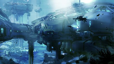 ArtStation - halo 5 - underwater station. MP concept, sparth . Underwater Base, Zed League Of Legends, Sci Fi Architecture, Art Cyberpunk, Underwater City, Halo 5, Sci Fi Environment, Under The Water, Planets Art