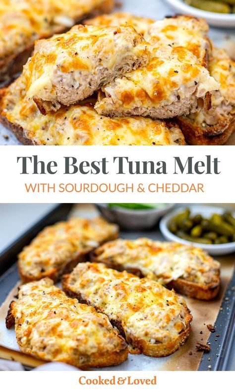 The BEST Tuna Melt Recipe grilled open-faced sandwich with canned tuna and melted cheese. Ultimate Tuna Melt, Tuna Sandwich Recipes, Tuna Sandwiches, Tuna Melt Sandwich, Tuna Melt Recipe, Grub Hub, Christmas Yummies, Grilled Tuna, Healthy Tuna