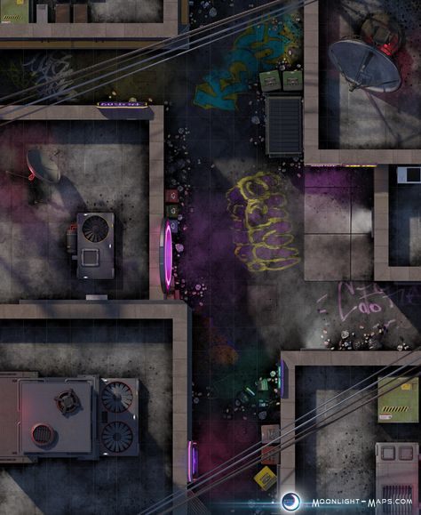 "THIS is the meeting place? You couldn't have picked a more obvious spot!"  🌙 For hundreds more battle maps visit my website! Happy gaming!⁠ ⁠ #modern #city #alley #scifi #cyberpunk #cyberpunkred #cyberpunkbattlemaps #cyberpunkmaps #scifirpg #alienrpg #starfinder #starfindermaps #starfinder2e #starwarsrpg #edgeoftheempire #starwarsbattlemaps #bladerunner #foundryvtt #dungeonmaster #tabletop #tabletopgaming⁠⁠⁠ Modern Ttrpg Maps, Cyberpunk Map, City Alley, Ttrpg Map, Grid Rpg, D20 Modern, Edge Of The Empire, Sci Fi Rpg, Cyberpunk Rpg