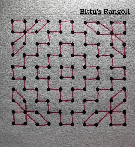 Dot Rangoli With Colour, Dotted Rangoli, Simple Rangoli With Dots, Simple Bridal Hairstyle, Easy Rangoli Designs Videos, Dot Rangoli, Very Easy Rangoli Designs, Rangoli Designs Simple Diwali, Dots Rangoli