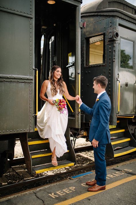 Old Train Photoshoot, Train Engagement Pictures, Railroad Wedding, Train Photoshoot, Train Station Wedding, Essex Connecticut, Engagement Photo Shoot Poses, Wedding Connecticut, Steampunk Photography