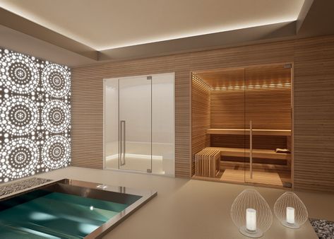 Built In Sauna, Wellness Room At Home, Sauna And Steam Room, Jacuzzi Room, Indoor Jacuzzi, Home Spa Room, Luxury Tub, Wellness Room, Indoor Outdoor Bathroom