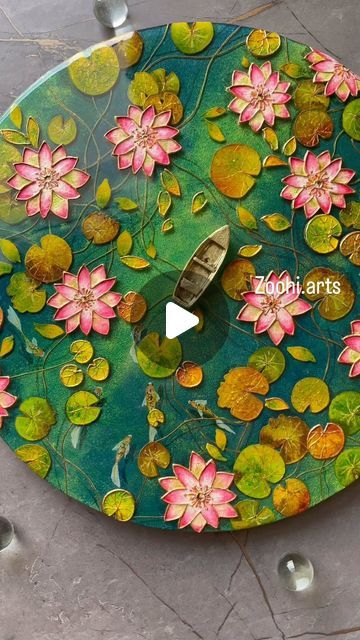 Mizreen Sanu on Instagram: "🚨RESIN “ LOTUS POND” online course 10% discount!!🚨  🪷Go with the trend, it's time to learn something new and creative. A well-explained Course, Start to finish.  🪷DM me for more details!!  #artreels #paintingreels #artistreels #resinworkshop #resinworkshops #acrylicpainting #acrylicpaintings #flowerpainting #lotuspond #paintingtechniques #koifishpond #koifishpainting #resinbeach #resinclock #artworkshop #reels #reelsinstagram #reelitfeelit #artforsale #artforsalebyartist #acrylicpaintings #resinartists #artistoftheday #bottleart #resindecor #resinpainting #artistcommunity #arttips #linerart" Paint A Lotus Flower, Lotus Texture Painting, Resin Art With Flowers, Lotus Pond Painting, Lotus Artwork, Plate Decoration, Lotus Painting, Resin Work, Lippan Art