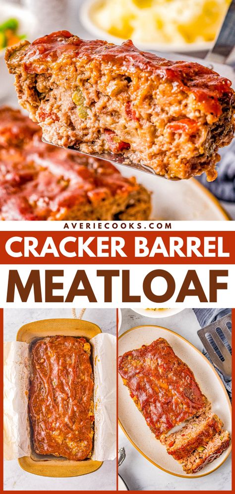 Cracker Barrel Meatloaf Recipe, Cracker Barrel Meatloaf, Cracker Barrel Recipes, Baked Meatloaf, Cooking The Perfect Steak, Averie Cooks, Comfort Food Recipes Dinners, Favorite Comfort Food, Cracker Barrel