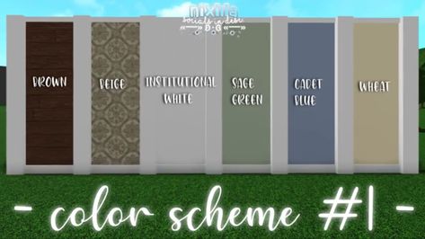 There is no SAGE GREEN in bloxburg Bloxburg Wall Color Ideas, Bloxburg Colour Schemes, Bloxburg Colors, Bloxburg Color Schemes, Bloxburg Tips, Sage Green House, House Color Schemes Interior, Modern House Colors, Blox Burg