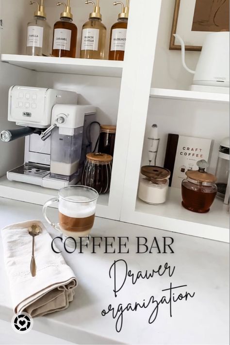 Coffee Bar Drawer Organization Coffee Station Drawer Organization, Coffee Drawer Ideas, Coffee Drawer Organization, Coffee Bar Organizer, Coffee Bar Styling, Coffee Organization, Gift For Coffee Lover, Home Coffee Stations, Coffee Jars