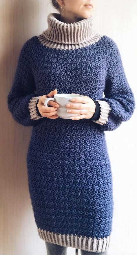 37+ Cute and Stylish Free Crochet Dresses Pattern Design Ideas - Page 32 of 37 - Daily Crochet! Crochet Winter Dresses, Jumper Dress Pattern, Sweater Dress Pattern, Crochet Sweater Dress, Crochet Dress Pattern Free, Knit Dress Pattern, Crochet Sweater Pattern Free, Dress Patterns Free, Crochet Winter