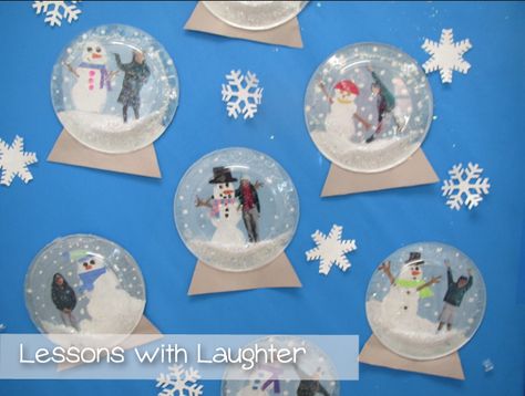 Lessons with Laughter: Snow Globes! Kids Snow Globe Craft, Snow Globe For Kids, Snow Globe Crafts, Globe Crafts, Globe Art, Winter Preschool, 12 December, Christmas Classroom, Classroom Crafts