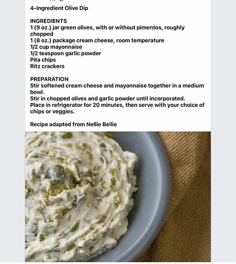 4 Ingredient Olive Dip 12 Tomatoes, Easy Olive Dip, 4 Ingredient Olive Dip, Atkins Diet Food List, Green Olive Dip, Sandwich Spreads, Dill Pickle Dip, Olive Dip, Pickle Dip