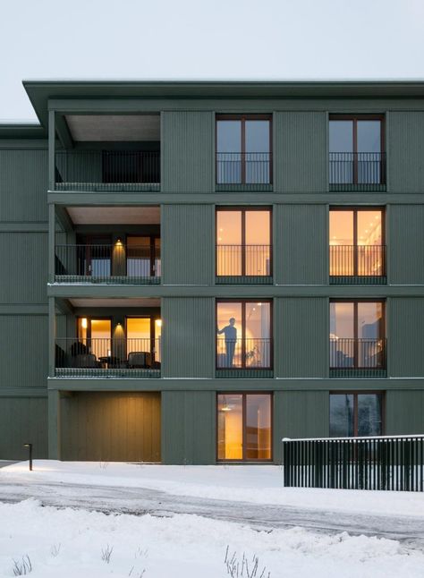 Facade Color, Apartment Building Exterior, Nordic Apartment, Luxury Townhouse, Apartment Exterior, Wood Facade, Wooden Facade, Scandinavian Apartment, Urban Furniture