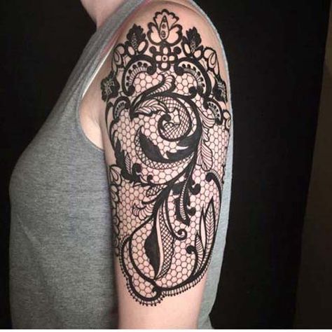 Lace Shoulder Tattoo, Black Lace Tattoo, Lace Sleeve Tattoos, Lace Tattoo Design, Rose Tattoo Sleeve, Small Shoulder Tattoos, Black Rose Tattoos, Cool Arm Tattoos, Flower Tattoo Shoulder