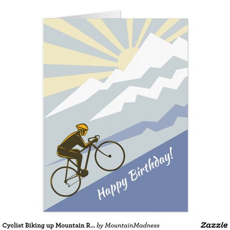 Cyclist Biking up Mountain Road Bike LARGE Birthday Card Mountain Birthday Party, Big Birthday Card, Bicycle Birthday Parties, Big Birthday Cards, Bike Birthday, Bike Card, Cool Bike Accessories, Bicycle Maintenance, Thank You Postcards