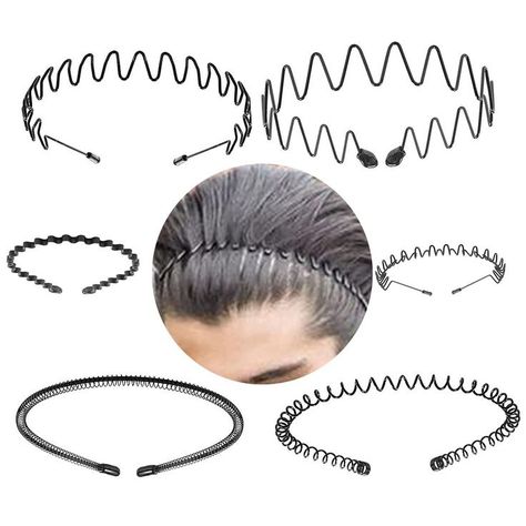 Metal Headbands Wavy Hairband Spring Hair Hoop Black Unisex Men Women Elastic Non Slip Sports Pack of 6 Headbands For Men, Comb Headband, Women 90s, Headband Men, Spring Hair, Boho Beauty, Metal Headbands, Hair Hoop, Spring Hairstyles