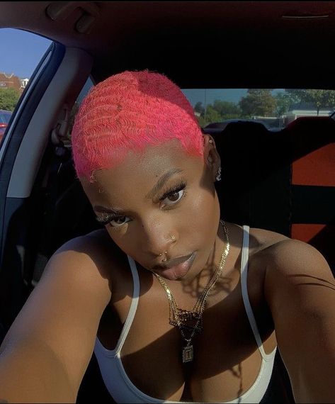 Dyed Pixie Cut, Short Haircuts Black Hair, 360 Waves Hair, Pink Haircut, Pink Short Hair, Short Dyed Hair, Black Women Short Hairstyles, Short Natural Curly Hair, Hair Black Women