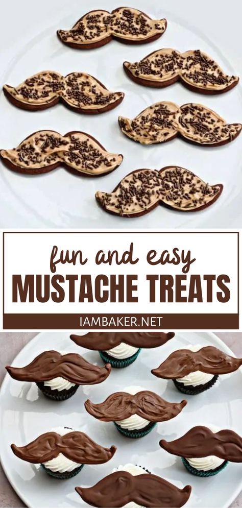 Make Father's Day more special with a sweet dose of chocolate from Mustache Treats! Check out a collection of easy recipes you can whip up with just a few simple ingredients. From cookies to cupcakes, to cheesecakes, there is a fun Father's Day dessert idea for you! Father's Day Craft Ideas, Candies Recipes, Mustache Cookies, Fancy Deserts, Mustache Cake, Fathers Day Cupcakes, Simple Desserts, Mothers Day Cupcakes, Father's Day Craft