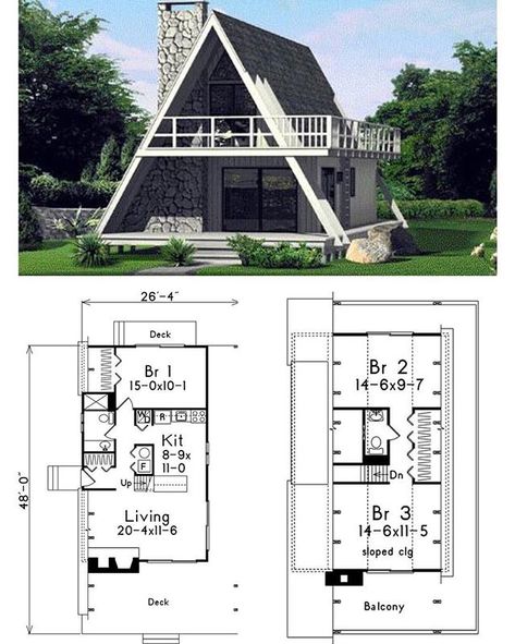 A-Frame House Plan. Total Living Area: 1272 sq. ft., 3 b and 1.5 bathrooms. A Frame Floor Plans, Chalet Modern, Frame House Plans, A Frame Cabin Plans, Casa Hobbit, Triangle House, Cabin Floor, A Frame House Plans, Cabin Floor Plans