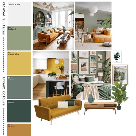 Analogous Green-Yellow Interior Design Institute, Design Mood Board, Kitchen Mood Board, Design Institute, Red Ochre, Yellow Interior, Interior Design Mood Board, Yellow Kitchen, Mood Board Design