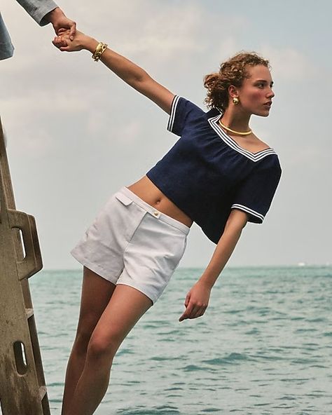 Women's New Arrivals | J.Crew Sailor Outfit For Women, Nautical Fashion Women, Dark Nautical Aesthetic, Nautical Outfits, J Crew Style, Jcrew Collection, The Sailor, Sailing Outfit, Double Denim