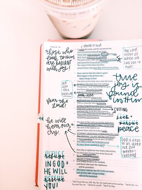 Bible Study Notes Psalms, Ezekiel 1 Bible Journaling, Psalms 2 Bible Journaling, Bible Study Notes Journal Soap, Bullet Journal Bible Study, Bible Doodles, Bible Ideas, Psalm 34, Bible Doodling