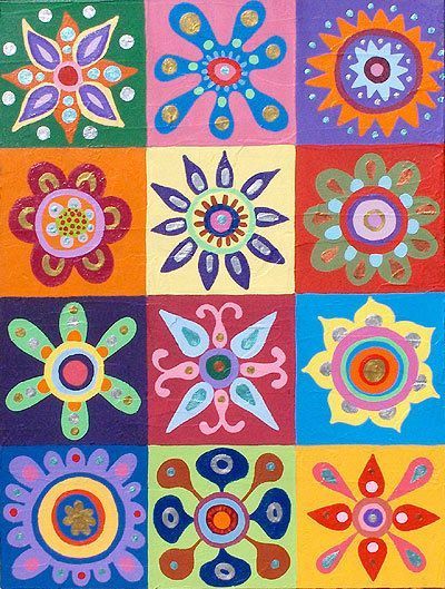 Colorful Folk Art, Funky Flower Art, Funky Flower Painting, Tile Painting Art, Funky Painting Ideas, Funky Flowers, Doodle Art Flowers, Folk Art Flowers, Diy Wall Art Decor