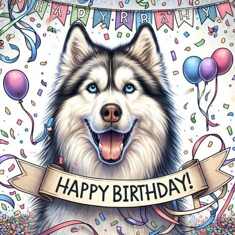 Happy Birthday Wolf, Husky Birthday, Husky Eyes, Birthday Sentiments, Happy Birthday Pictures, Siberian Huskies, 2 Birthday, 1st Year, Wolf Dog