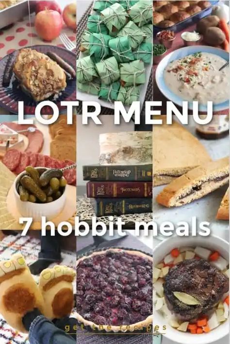 Lord of the Rings Menu – The Seven Hobbit Meals Lord Of The Rings Recipes Meals, Hobbit Menu Sign, Hobbit Bridal Party, Hobbit Food Recipes Middle Earth, Tolkien Inspired Food, Lord Of The Rings Meal Ideas, Lord Of The Rings Meal Plan, Hobbit Menu Meals, Lord Of The Rings Picnic