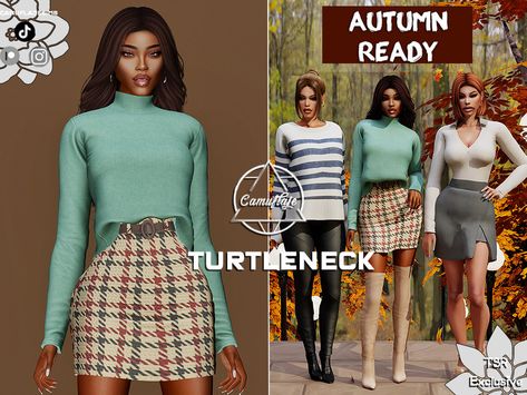 Sims 4 Autumn, Barcelona Dress, Turtleneck Blouse, Sims 4 Cc Kids Clothing, Male Clothing, Viking Woman, Fur Clothing, Sims 4 Mods Clothes, Black Leather Pants