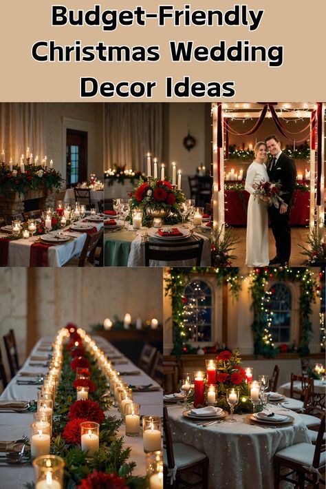 Christmas Wedding Photos, Christmas Wedding Ideas Decorations, Christmas Wedding Ideas On A Budget, Christmas Wedding Reception, Rustic Christmas Wedding, Christmas Decor Wedding, Christmas Wedding Decor, Christmas Wedding Centerpieces, Christmas Wedding Ideas