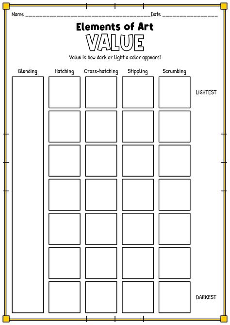 Shading Worksheet, Still Life Pencil Shading, Value Worksheet, Shading Practice, Shading Art, Value Scale, Cathedral Art, Art Handouts, Art Education Lessons