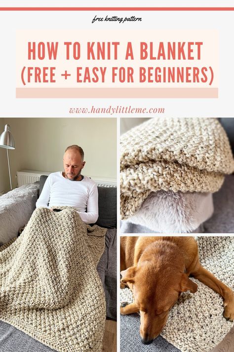 How To Knit A Blanket (Free + Easy For Beginners). Learn how to knit a blanket with this free and easy pattern, perfect for beginners! This step-by-step guide will help you create a cozy and beautiful blanket, even if you're new to knitting. #Knitting #BlanketPattern #FreePattern #EasyKnitting #BeginnerKnitting #CozyKnits How To Knit For Beginners Blanket, Knitting Blanket Patterns For Beginners, Simple Free Knitting Patterns, Diy Knitted Blanket, Easy Knit Throw Pattern Free, Nitting Ideas For Beginners Blanket, How To Knit A Blanket With Needles, Easy Knitting Blanket For Beginners, Bulky Knit Blanket Pattern Free