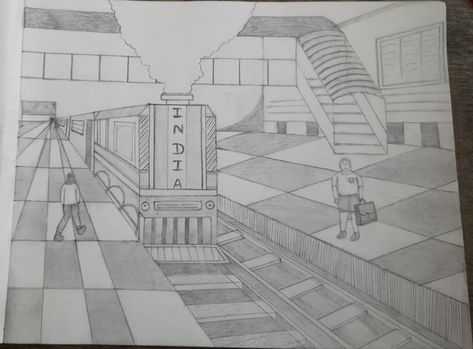 One point perspective drawing for architecture Drawing For Architecture, One Point Perspective Drawing, One Point Perspective, Point Perspective, Perspective Drawing, Railway Station, Art Drawings, Architecture, Drawings