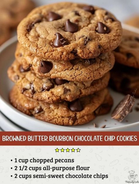 Brown Butter Chocolate Chip Cookies, Chocolate Chip Cookies Ingredients, Chocolate Bourbon, Semi Sweet Chocolate Chips, Chopped Pecans, Brown Butter, Purpose Flour, Chip Cookies, Brown Sugar