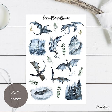 Watercolor Dragons Planner Stickers, Bujo Stickers, Journal Stickers, Bullet Journal, Journaling, Fantasy, Forest, Mountains, Mystic Dragons Png Balloons, School Planner Stickers, Mystic Dragon, Bujo Stickers, Stickers Journal, Watercolor Png, Birthday Clipart, Bullet Journal Aesthetic, Bullet Journal Notebook