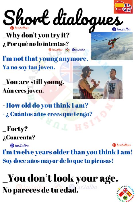 Spanish English short conversations. useful expression with short dialogues in English. Dialogues In English, Spanish Words For Beginners, Short Conversation, Spanish English, Spanish Words, English Phrases, Learning Spanish, English Words