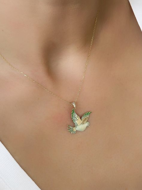 Minimalist Gold Necklace, Luck Necklace, Peace Necklace, Solid Gold Charms, Minimalist Necklace Gold, Sparrow Bird, Dove Bird, Bird Necklace, Bird Pendant