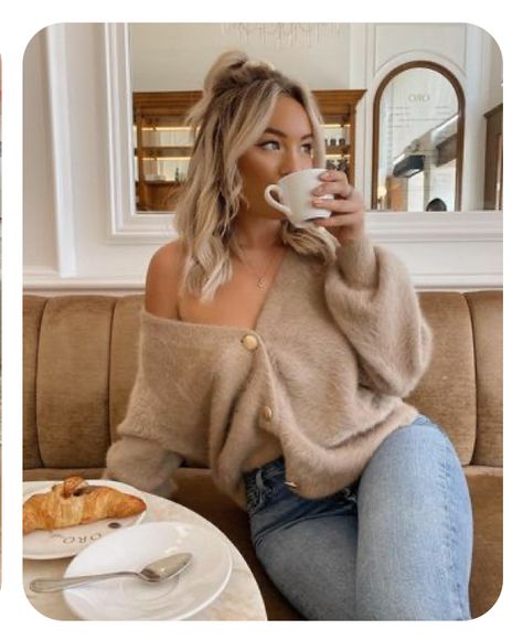 Coffee Girl, Fashion Enthusiast, Fall Fits, V Neck Cardigan, Fall Winter Outfits, Autumn Winter Fashion, Fashion Inspo Outfits, Coffee Cup, Hair Inspiration