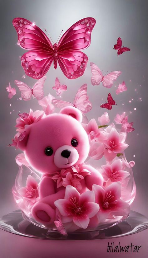 Beautiful Butterfly Pictures, Teddy Bear Wallpaper, Desain Quilling, Cute Mobile Wallpapers, Beautiful Butterflies Art, Phone Wallpaper Pink, Butterfly Wallpaper Iphone, Cute Sketches, Pink Teddy Bear