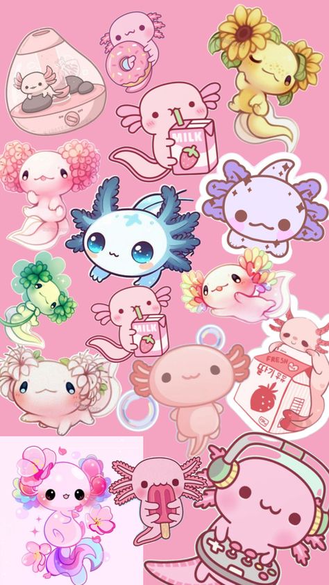 Cute Axolotl Wallpaper, Kawaii Axolotl, Axolotl Cute, Chic Tattoo, Water Animals, Stitch And Angel, Hippie Wallpaper, Cute Doodle Art, Cute Doodles