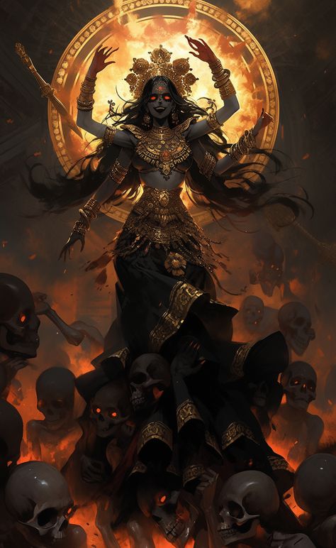 Demon Goddess Art, Rakshasa Demons, Dnd Gods Concept Art, Goddess Concept Art, Goddess Character Design, Dark Deity, Goddess Of Darkness, Dnd Gods, God Machine