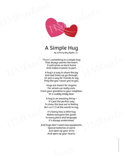 Hug Poem, Hug Art, Heart Hug, Poem Poster, Friends Hugging, Expression Of Love, Poems For Him, Ways To Show Love, Poster Home Decor