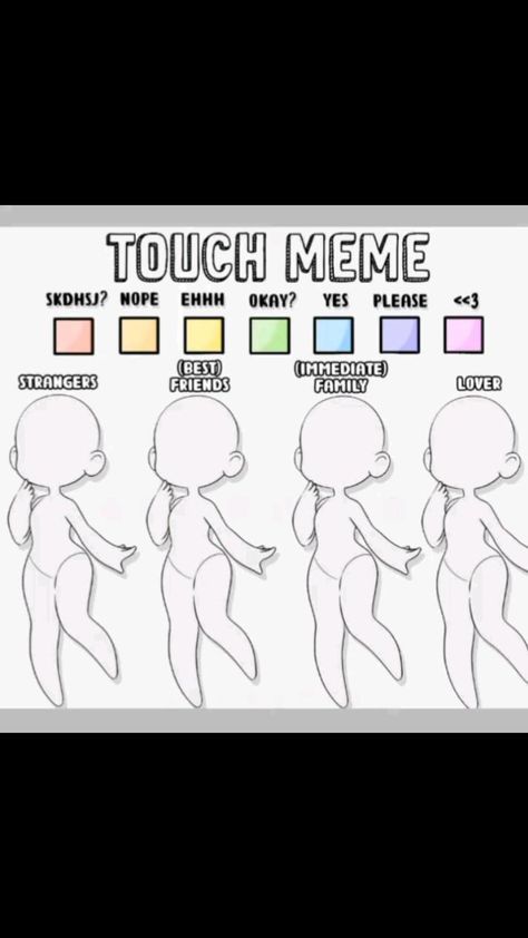 Touch Me Chart, Touch Meme, Drawing Hacks, About Me Template, Drawing Meme, Character Sheet Template, Body Template, Art Style Challenge, Drawing Ideas List