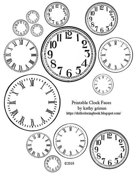 The Doll Coloring Book: Printable Clock Faces Vintage Clock Faces Printable, Clock Printable Free, Miniature Clock Diy, Free Clock Face Printables, Printable Clock Faces Free, Clock Faces Printable Free Templates, Diy Clock Face, Number Symbols, Clock Face Printable