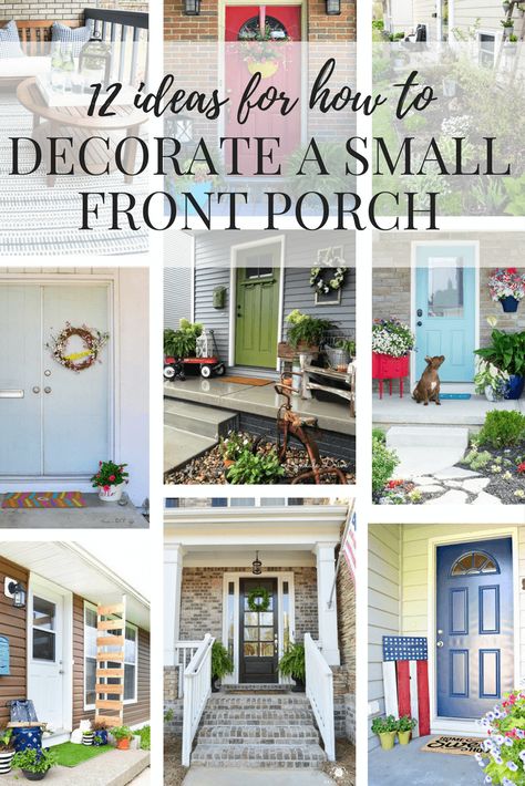 Ideas for a Small Front Porch Small Stoop Ideas, How To Decorate A Porch, Very Small Front Porch Ideas, How To Decorate A Small Front Porch, Decorating A Small Porch, Small Front Porch Decorating Ideas, Small Porch Decorating Ideas, Small Porch Decor, Small Front Porch Decor