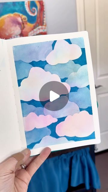 Andrea Nelson on Instagram: "This technique is called negative space painting or reverse painting, and once you understand the concept, there are so many ways to use it! Earrings are from  @meesh_made 

Supplies are my brand and are on my page:
Watercolor sketchbook 
24 color essential palette
Size 6 and 8 round brushes
1 inch flat brush
Artist tape 

#learnwatercolor #negativespacepainting #reversepainting #cloudpainting #easyart" Reverse Painting, Negative Space Painting, Watercolor Painting For Beginners, Space Painting, Learn Watercolor, Watercolor Pictures, Watercolor Sketchbook, Watercolor Projects, Pallet Painting