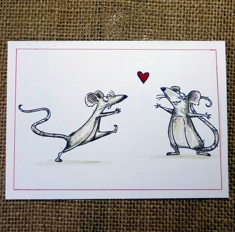 Handmade rat card rat love card mouse card valentine card | Etsy Love Cards For Him, Girlfriend Card, Cards For Boyfriend, Valentine Card, Pretty Cards, White Card, Love Cards, Anniversary Cards, Rats