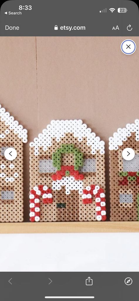 House Perler Beads, Gingerbread House Template, Christmas Perler Beads, Diy Beaded Rings, Christmas Gingerbread House, Melting Beads, Bead Ideas, Beaded Cross, Christmas Gingerbread